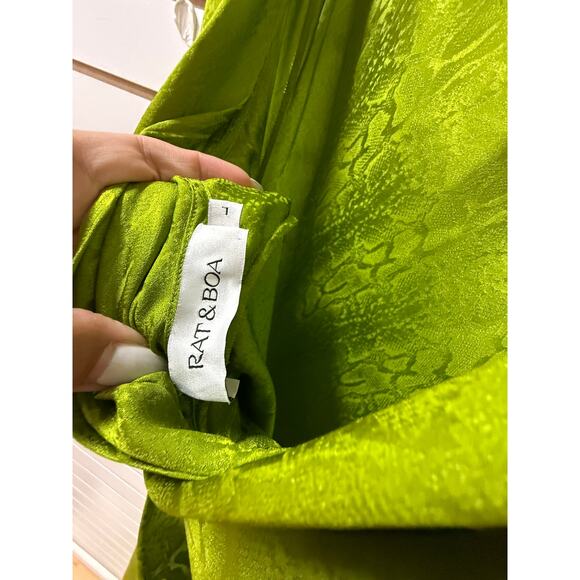 Rat & Boa Silk Snake Print Cowl Neck Sleeveless Maxi Dress Lime Green Size Large - Picture 9 of 9